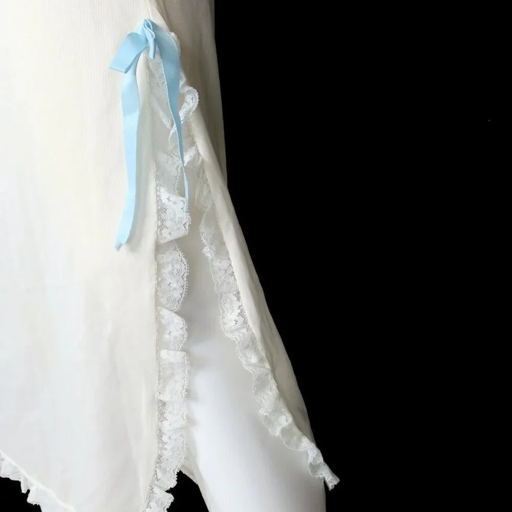Sears Vintage Lace Trim Blue Bows Half Slip Midi Retro Lingerie Skirt Small/Med